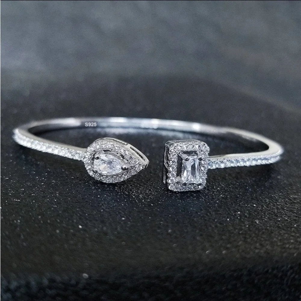 Snake Pear Sterling Silver Zircon Adjustable Bangle - Picture 7 of 9